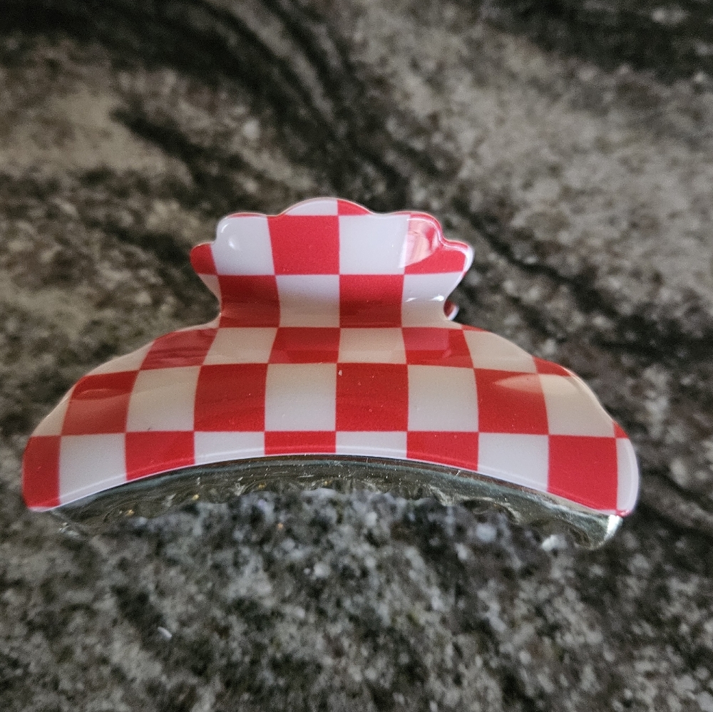 DIVAS LIMITED Red and White Checkered Hair Clip